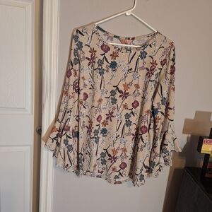 Amana Floral & Sequins Women's Top With Ruffled Flare Sleeves